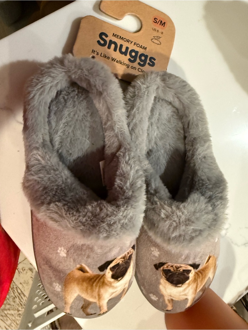 UGG Women's Gray Memory Foam Pug-Print Slippers